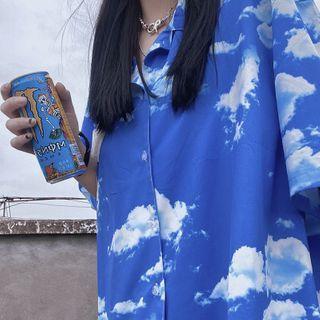 Elbow-sleeve Sky Print Shirt