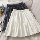 Drawstring-waist Plain Mini Skirt