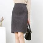 Plain Slit Knit Straight-fit Skirt