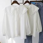Long-sleeve Tie-neck Wide Collar Blouse