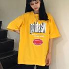 Lettering Elbow-sleeve T-shirt Yellow - One Size