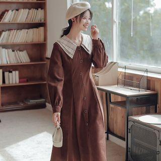 Plaid Collar Midi A-line Dress