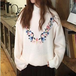 Mock Neck Floral Embroidered Top