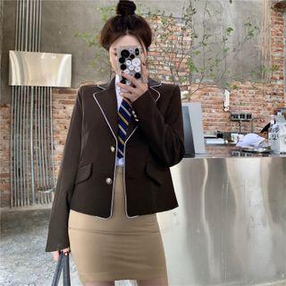 Single-breasted Blazer / Shirt / Mini Fitted Skirt / Neck Tie
