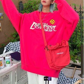 Lettering Smiley Face Embroidered Sweatshirt