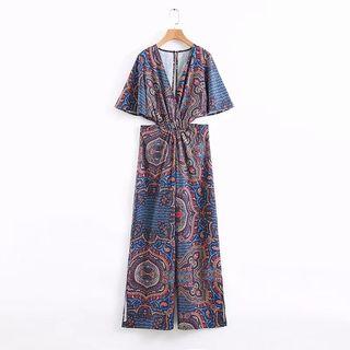 Printed Cutout Short-sleeve Jumpsuit