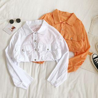 Plain Long-sleeve Crop Shirt