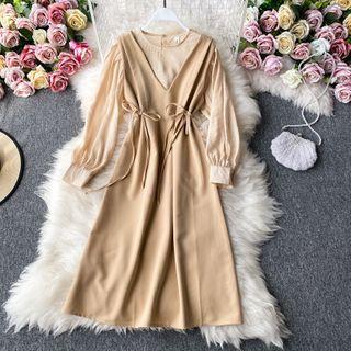 Set: Plain Blouse + Bow Detail Jumper Dress