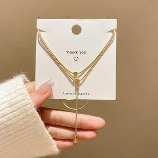 Cube Pendant Layered Alloy Necklace X839 - 1pc - Gold - One Size