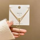 Cube Pendant Layered Alloy Necklace X839 - 1pc - Gold - One Size