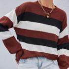 Color Panel Striped Long-sleeve Knit Sweater