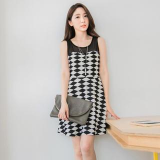 Tulle Panel Patterned Sleeveless Dress
