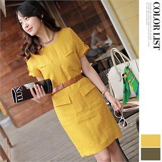 Set: Linen Tab-sleeve Dress + Belt
