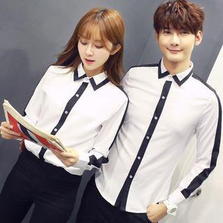 Contrast Trim Couple Matching Shirt
