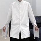 Plain Split Long-sleeve Shirt
