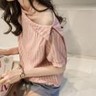 Short-sleeve Striped Cutout Blouse