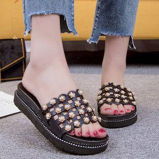 Rhinestone Accent Platform Slide Sandals