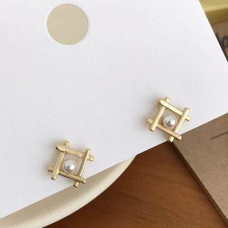 Faux Pearl Alloy Square Earring