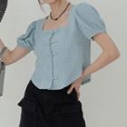 Puff-sleeve Square Neck Frog-button Blouse
