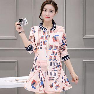 Set: Printed Zip Jacket + A-line Skirt
