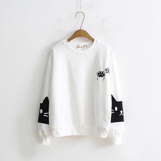 Cat Embroidered Pullover / Cartoon Print Short-sleeve T-shirt