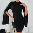 Slit Bell-sleeve Mini Bodycon Dress
