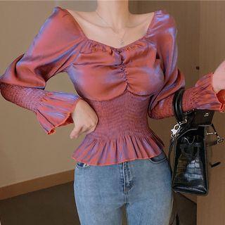 Off-shoulder Plain Ruffled Blouse