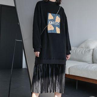 Cheese Print Paneled Midi Pullover Dress