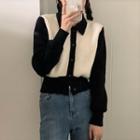 Two-tone Collared Cropped Cardigan