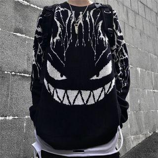 Long Sleeve Devil Print Knit Top