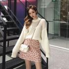 Balloon-sleeve Sweater / Leopard Print Mini A-line Skirt