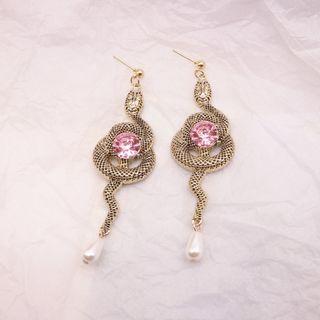 Snake Faux Crystal Alloy Dangle Earring 1 Pr - Silver - One Size