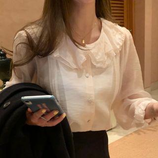 Ruffled Balloon-sleeve Blouse As Shown In Figure - One Size