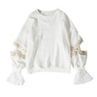 Faux Pearl Lace Panel Pullover