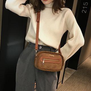 Fleece Trim Faux Leather Crossbody Bag