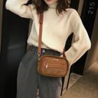Fleece Trim Faux Leather Crossbody Bag