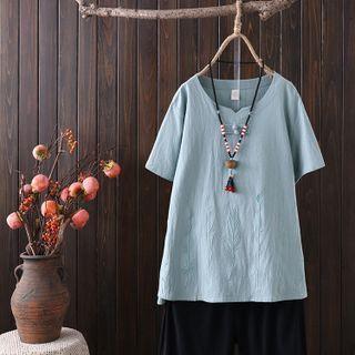 Short-sleeve Embroidered Frog-button T-shirt