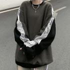Paisley Print Panel Oversized Sweatshirt