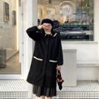 Single-breasted Lace-trim Coat Black - One Size
