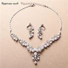 Bridal Set: Faux-pearl Rhinestone Pendant Necklace + Drop Earring