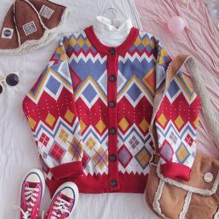 Argyle Cardigan 1 Pc - Cardigan - Red & Yellow & Blue - One Size