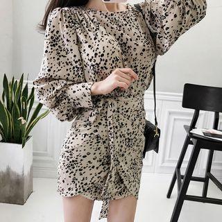 Puff-sleeve Leopard Print Mini Wrap Dress