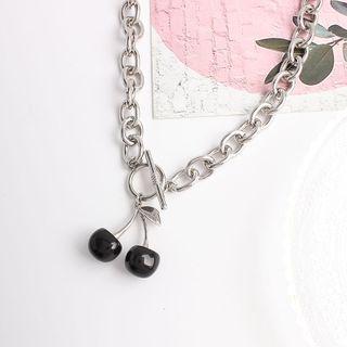Cherry Drop Necklace Silver & Black - One Size