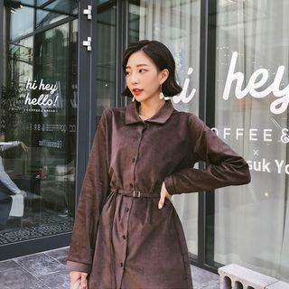 Textured Mini Shirtdress With Sash