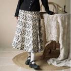 Floral Corduroy Midi A-line Skirt