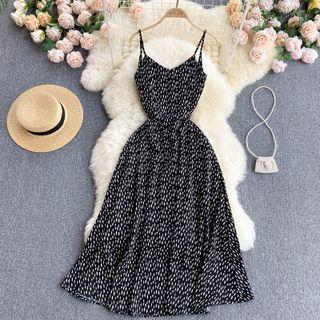 V-neck Dotted Spaghetti-strap Dress