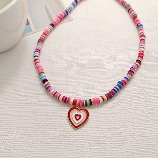 Heart Pendant Bead Necklace 1 Pc - Necklace - Love Heart - Red - One Size
