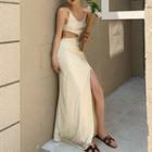 Spaghetti-strap Cut-out Slit Maxi A-line Dress