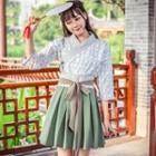 Hanfu Set: Elbow-sleeve Top + Pleated Skirt