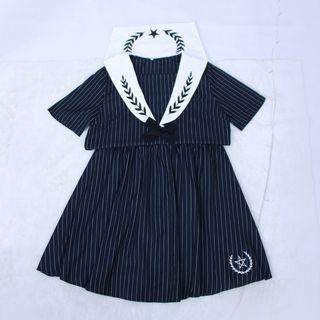 Set: Sailor Collar Striped Top + A-line Skirt